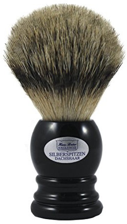 Hans Baier Exclusive Rasierpinsel Echt Silberspitz Dachshaar - Griff schwarz Größe 1, 55 g