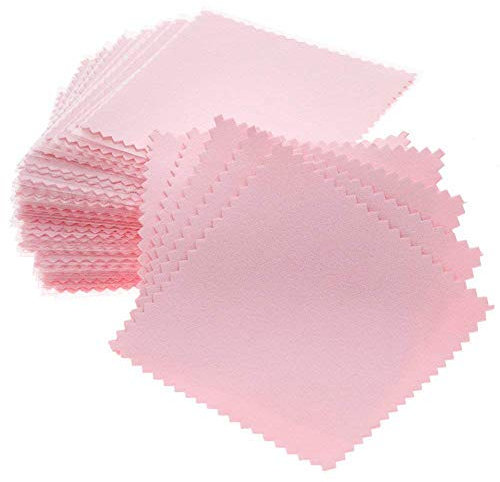 RETYLY 50 Pack Jewelry Cleaning Cloth,Jewelry Polishing Cloth For Sterling Silver Gold Platinum Pink