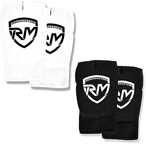 RingMaster Sports Elastic Hand Pads Mitts Slip on Martial Arts Karate Unisex (White, Small)
