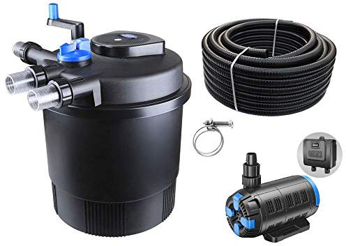 AquaOne Teichfilter Set mit Teichpumpe I Filteranlage CPF-20000 für einen Teich bis 40.000 Liter I Komplettset mit UV Lampe regelbare Eco Pumpe 37-180 Watt Teichschlauch Nr.39