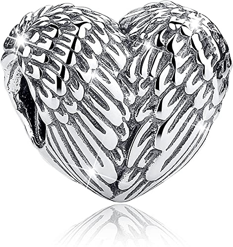 GIVBRO Charm Anhänger 925 Sterling Silber Federn Engel Flügel Herz Form Charm Bead für Pandora Armband Halskette Zubehör