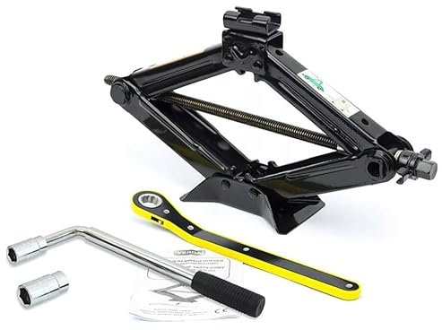 Scherenwagenheber 2T (2000kg), 98-440mm, Ratschenschlüssel, Radmutternschlüssel, Car Jack Kit mit Ratsche, Auto Heber, vergrößerte Stahlplatte, tragbarer Wagenheber für PKW MPV SUV