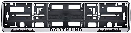 Auto Kennzeichenhalter Dortmund Skyline in der Farbe Silber/Schwarz Nummernschildhalterung Auto, Nummernschildhalter Fanartikel 2 Stück