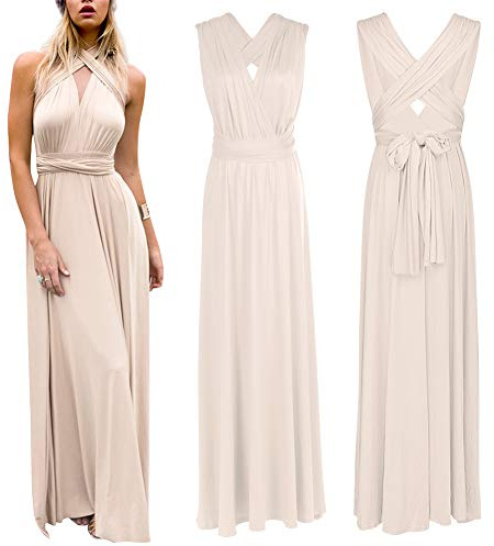 Odizli Robe de soirée pour femme, longue, sexy, festive, dos nu, portefeuille, à bandes multidirectionnelles, robe de demoiselle d'honneur, de fête, de bal, Abricot, M