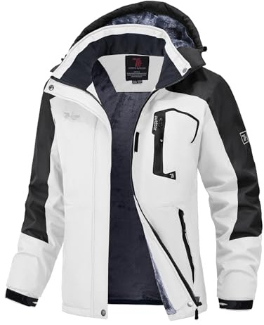 donhobo Giacche da donna in pile Giacca invernale Impermeabile Traspirante Ispessita Calda Antivento Giacca softshell Outdoor Giacca funzionale con Cappucci rimovibili, bianco nero, M