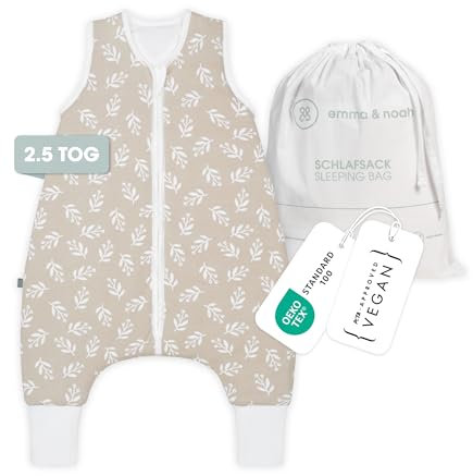 emma & noah Baby Schlafsack mit Füßen 2.5 TOG, Strampelsack für den Herbst und Winter, Bio-Baumwolle, OEKO-TEX Zertifiziert, Kuscheliger Schlafsack für Neugeborere (Floral Sand, 110 cm)