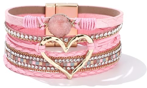 Long tiantian Leather Bracelets for Women Warp Bracelet Stackable Boho Layered Bracelet Chunky Heart Trendy Birthday Gifts for Her