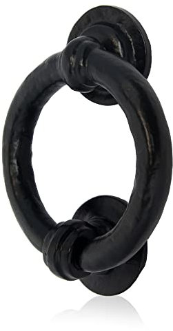 XFORT Smithy's Schwarzer Türklopfer mit antikem Ring, traditioneller Türklopfer mit schwarzem Ring für die Haustür, rustikaler Türklopfer aus schwarzem Eisen