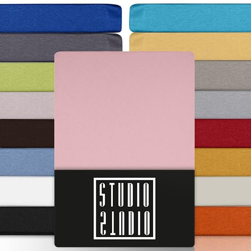 STUDIO Basic Spannbettlaken 90x200cm – Jersey-Spannbetttuch aus 100 % gekämmter Baumwolle – Puder – Öko-Tex Zertifiziert, bügelfrei & elastisch – für Matratzen 15–25 cm