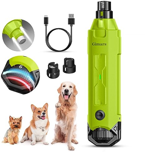 Gimars Lime à Ongles pour Chien Réglable 6 Vitesses Broyeur à Ongles pour Chien avec Double Lumière LED, Broyeur à Ongles pour Animaux De Compagnie, Rechargeable Lime Ongles Chien par USB, Vert