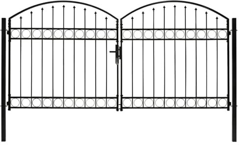ZEYUAN Fence Gate Double Door with Arched Steel 300x125 cm Black,Rodent Mesh,Metal Wire,Wire Mesh Panels