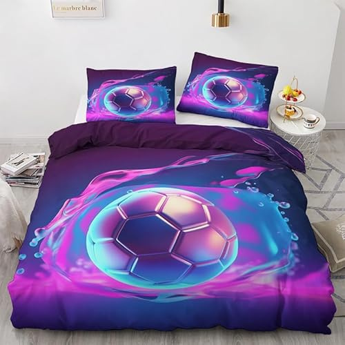 QEODAH Housse de Couette 140x200 Football - Parure de Lit 1 Personne Motif Neon, Ensemble de Literie Imprimée en Microfibre Douce avec Fermeture éclair, 1 taie d'oreiller 65x65 cm