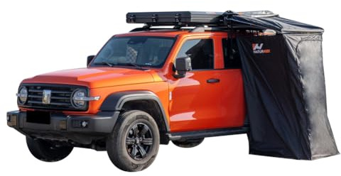 SPOFLYINN Car Side Shower Room Roof Top Popup Toilet Tent Privacy Protection Shower Tent Shower Awning with LED Strip Light for Camping Black