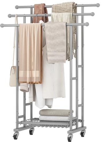 SORCEDAS Handtuchhalter, 3 Etagen, freistehend, Metall, Handtuchständer mit Aufbewahrungskorb und Rad für extra große Handtücher, Decken, Trocknen, Badetücher, Badezimmer (Grau)