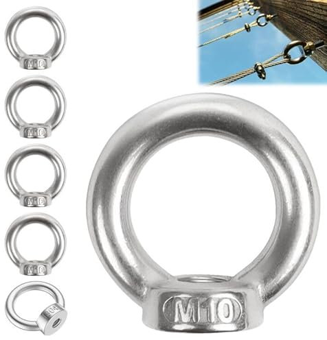 Pack of 5 ring nuts M10, ring nut, M10 stainless steel ring nut, eye nut 304 stainless steel, ring eyelets M10, ring eyelets thread, eye nuts, ring nut stainless steel, eyelet nut ring nuts