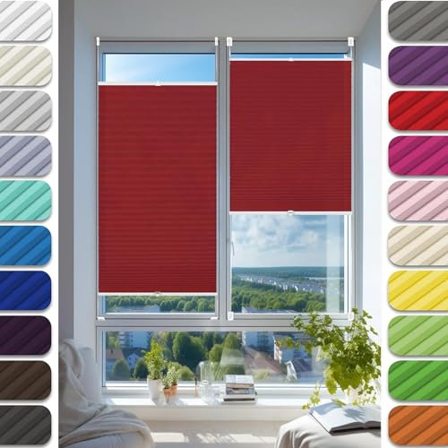 Plisseerollo Fensterrollo Faltrollo Jalousie 40 x 110 cm, Blickdicht Sichtschutz Sonnenschutz, Plissee Klemmfix, ohne Bohren, Fenster Plissee ohne Bohren, für Fenster & Tür, Rot