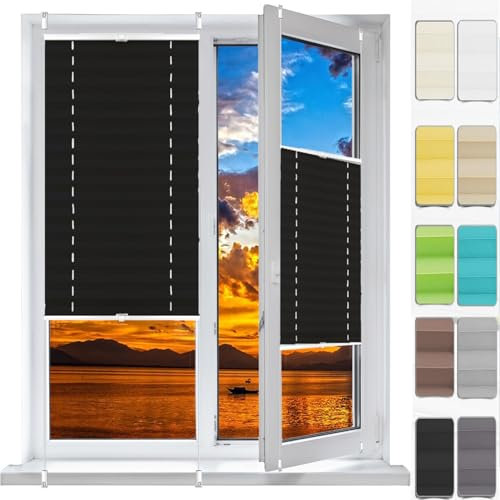 Jalousien Fenster Raffrollo, Fenster Plissee 28 x 135 cm, Plissee Ohne Bohren Nach Maß, Plissee Ohne Bohren Plissees Klemmfix, Jalousie Easyfix Faltrollo, für Fenster & Tür, Schwarz