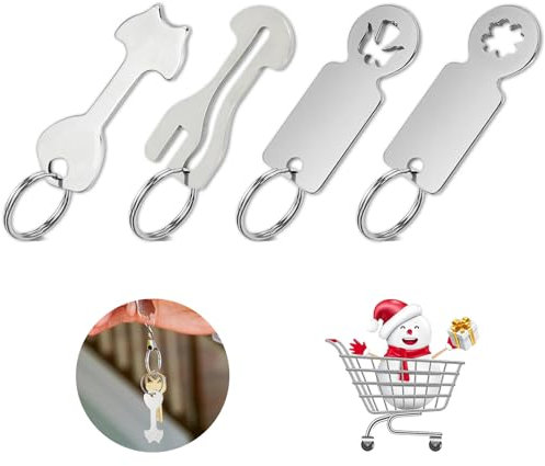 HSYTEK 4 Stück Metall Einkaufswagenlöser, Einkaufswagenchip für Alle Einkaufswagen, Einkaufschip der als Schlüsselanhänger Verwendet Werden Kann