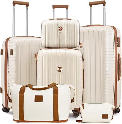 Joyway 6 PCS Juego de Maletas, Maleta Cabina de Viaje PP Ligera y Resistente, Ruedas Silenciosas de 360° y Cerradura TSA, Set Equipaje Unisex Familias y Viajes Largos