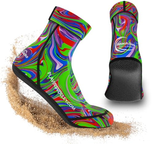 PLAVINS Beachsocks Chaussettes de plage design professionnel pour le sport sur la plage – beach-volley, football, tennis, multicolore, S