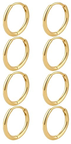JUZICHEN 3-7 Paires Boucles d'oreilles Créoles Pour Femme, Creoles Or Argent Femme Homme, Hypoallergénique Boucles d'oreilles Mini Creole Acier Inoxydable (Or,4 paires,18mm)