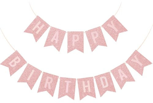Striscio di Buon Compleanno, Bandierine Rosa con Glitter, Decorazioni di Compleanno per Donne e Ragazze, Forniture per Feste di Compleanno per Neonati, Ghirlanda da Parete per Porte