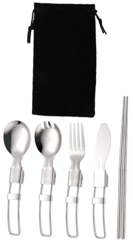 BESTonZON Couverts Acier Inoxydable Camping Cuillère Fourchette Pratique Vaisselle Portable Simple Table Fourchette