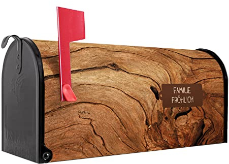 banjado® Amerikanischer Briefkasten - US Mailbox/Letterbox mit Motiv Trockenes Holz 51x22x17cm - Postkasten Stahl aus Amerika – Briefkasten amerikanisch schwarz pulverbeschichtet