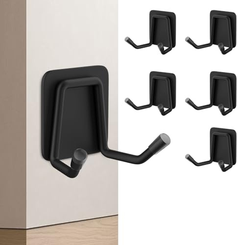 SupRovare 5 Stück Klebehaken Extra Stark, Selbstklebender Haken, Metall Türhaken Handtuchhaken ohne Bohren, Kleiderhaken Wand Duschhaken für Küche Büro Klebehaken Badezimmer (Schwarz)