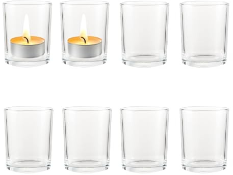 eupdd 10 Pièces Photophore Verre: Photophore Bougie Rond et Carré, pour Mariage, Anniversaire, Noël, Halloween, Bougeoir Verre en Cristal
