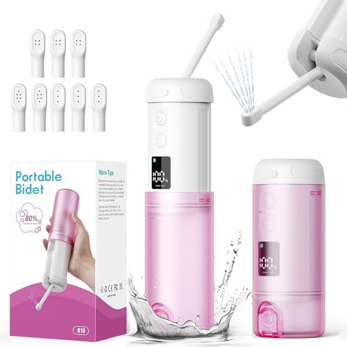 Portable Travel Bidet, Electric Mini Handheld Bidet Sprayer, Toilet Sprayer with 5 Spraying Modes and 8 Nozzles for Personal Hygiene Cleaning, Postnatal Care, Perineal & Hemorrhoid Treatment(250ml)