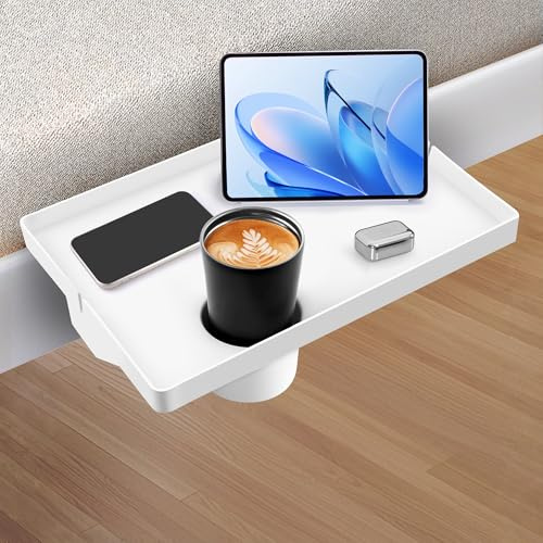 Lacusmall Nachttischregal Regal, Tablett Nachttisch Regal Bettablage zum Einhängen für Bett mit Kabelführung, Clip-On-Nachttisch, Tablett-Organizer ca.: 43 * 30cm, Weiß