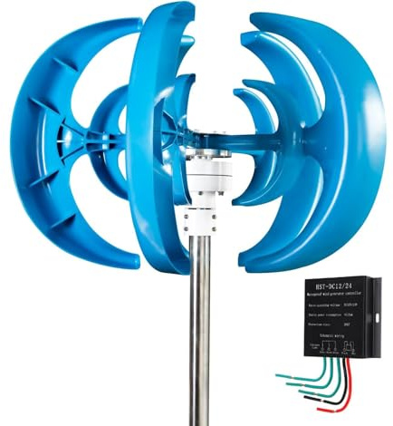 Kits de aerogeneradores horizontales para Uso doméstico: aerogenerador de Eje Vertical de 12 V/24 V con aspas y Controlador, Sistema de imán Permanente trifásico eficiente.
