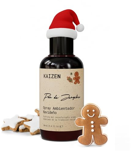Kaizen® Parfum d'Ambiance Noël au Pain d'Épices -100ml- Parfum pour Sapin Artificiel, Textiles & Décorations - Tenue 4h, Sans Aérosol - Huile Essentielle Noël - Notes de Cannelle, Gingembre & Vanille