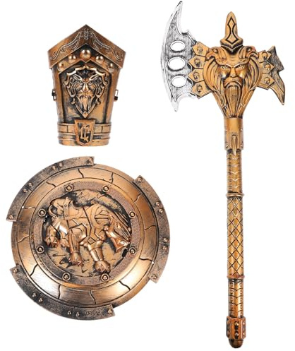 KOMBIUDA Ensemble de 3 Médiévales en Cuivre Antique pour Garçon et Filles, Kit D’armement de Cosplay Garçon, Bouclier et Accessoires de Jeu de Rôle, de Combat pour Fêtes Costumées
