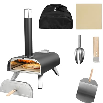 George Foreman GFDFPO2BPC Four à pizza portable à double combustible avec sac de transport et pagaie, granulés de bois ou barbecue à gaz Noir 30,5 cm