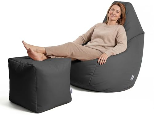 Avalon - Puff Poltrona Sacco Grande con Poggiapiedi Jive Deluxe Sfoderabile, Pouf di Qualità Sartoriale, Bean Bag per Sedersi Ergonomico, Tessuto Antistrappo Impermeabile, Made in IT (Nero)