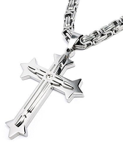 Königskette mit Kreuz-Anhänger aus massivem 316L Edelstahl und hochwertigem Zirkon Herren Schmuckset Geschenk Männer-Schmuck Halskette