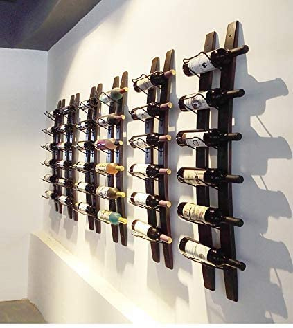 DCIGNA Wall Mounted Wine Rack, Barrel Stave Wine Rack, Imported Pine Wood and Metal Wine Bottle Holder Rack - 6 Bottles 40x7.6inch (Red Wine Color)