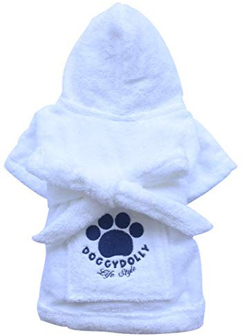 Doggydolly MOPS&CO FP-DRF001 Bademantel für Hunde weiß (FP-XL - Brust 71-73cm Rücken 39-40cm)