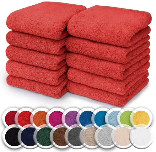 NatureMark 10er Set Frottee Waschlappen – 100% Baumwolle, weich & saugfähig – 30×30 cm, Rot