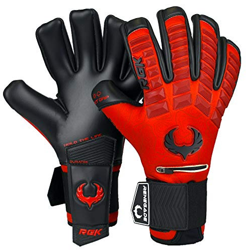 Renegade GK Eclipse Diablo Professionelle Torwarthandschuhe Finger Schutz | 4mm EXT Contact Grip & Breathaprene | Rot & Schwarz Fußball Torwart Handschuhe (Größe 12, Erwachsener, Neg Cut, Level 5)