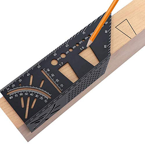Aluminum Alloy Woodworking Square Size Measure Ruler, 3D Mitre Angle Measuring Template Tool, 45 90 Degree Carpenter's Layout Ruler Gauge Woodworking Accessories Gifts for Men Dad Father Husband