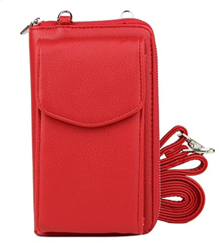 irisaa Kleine Handy Umhängetasche, Geldbörse Damen Brieftasche RFID Schutz Crossbody Handytasche Reisepass mit Kartenfächern und Verstellbarem Schultergurt, Damen Tasche:weich-rot