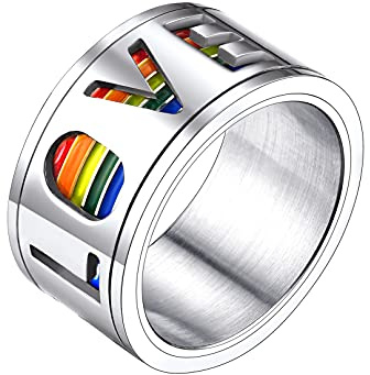 Bandmax LGBT Drehringe für Damen Edelstahl Gay Pride Bandring Größe 57