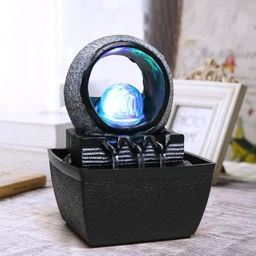 Dyna-Living Fontana da tavolo con sfera girevole, piano del tavolo, fontana d'acqua con sfera rolling ball, fontana a cascata, per fontana d'acqua interna per decorazione domestica, ufficio,
