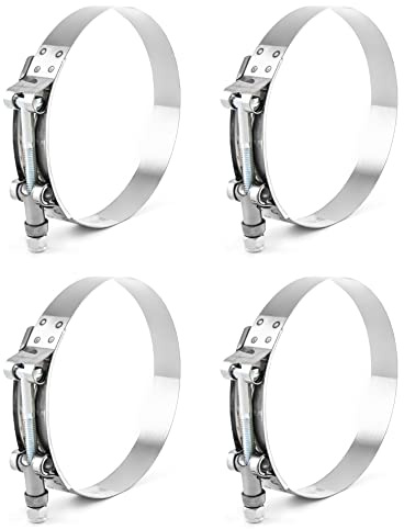 QWORK® 4 Pcs T-Bolt Hose Clamps, Car Exhaust System Clamps Stainless Steel, Clamping Range 108mm - 116mm (4.25-4.57)