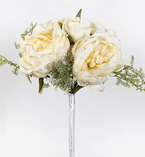 Seidenblumen Roß Pfingstrosenbouquet 30x20cm Creme GA Kunstlbumen künstliche Pfingstrosen Päonie Strauß