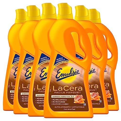 6 x émulsio La cire facile à nettoyer sols en parquet et en bois avec cire d'abeille - 6 flacons de 775 ml chacun