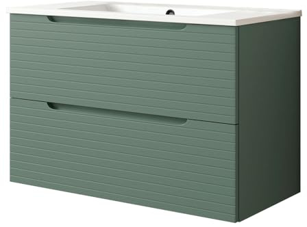 Kibath Mueble de baño con Lavabo Boreal 100x45 cm Acabado Verde Lago Mate 2 cajones suspendido